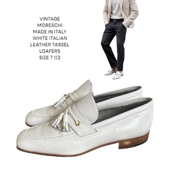 VINTAGE MORESCHI MADE IN ITALY WHITE TASSEL LOAFERS DRESS SHOES 7.5. - Picture 1 of 8